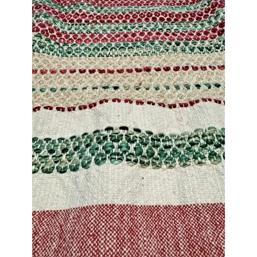 Max Studio Home Woven Throw Blanket Red Green Cream Metallic Fringe Tassels